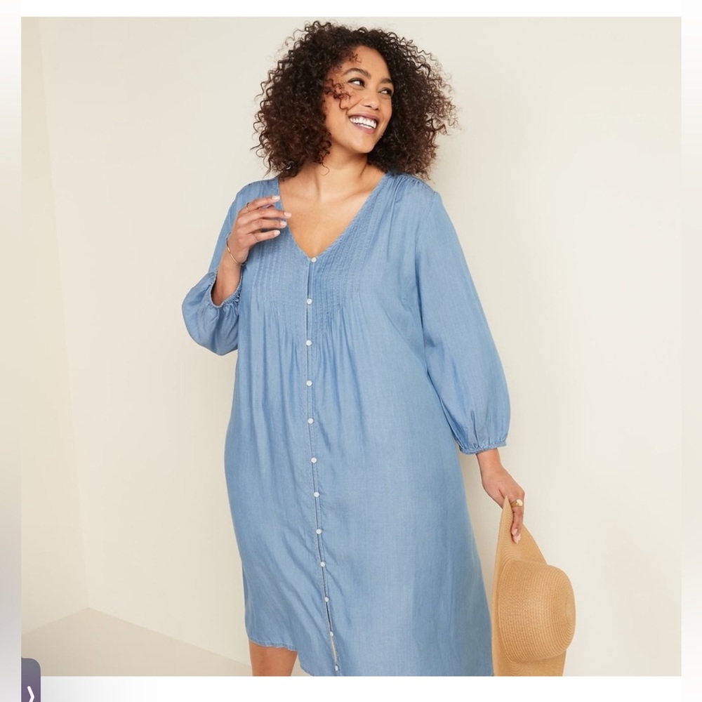 Old Navy Light Blue Button-Front Midi Dress